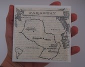 1967 Paraguay Handmade Vintage Map Coaster - Ceramic - Repurposed 1960s Travel Book Page - OOAK Drink Coaster