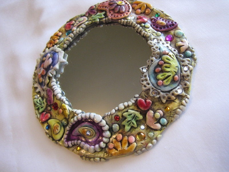 Jeweled Paisley framed mini mirror wall art - polymer clay