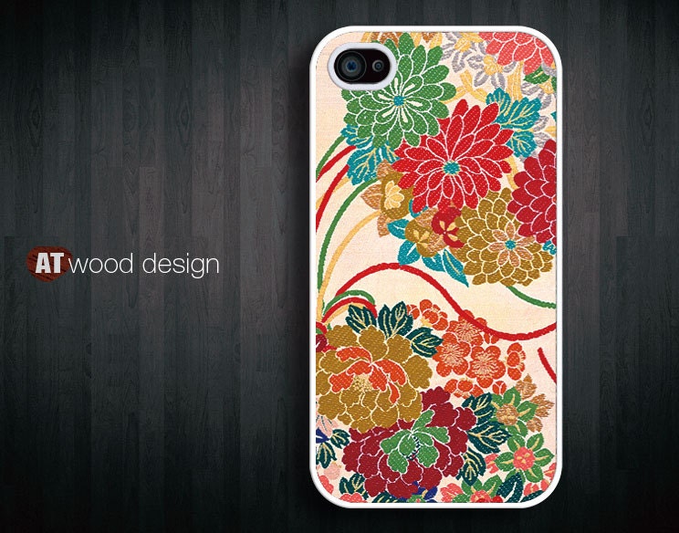 Hard case Rubber case iphone 4 case iphone 4s case New Iphone 5 case green white drapery flower graphic design printing