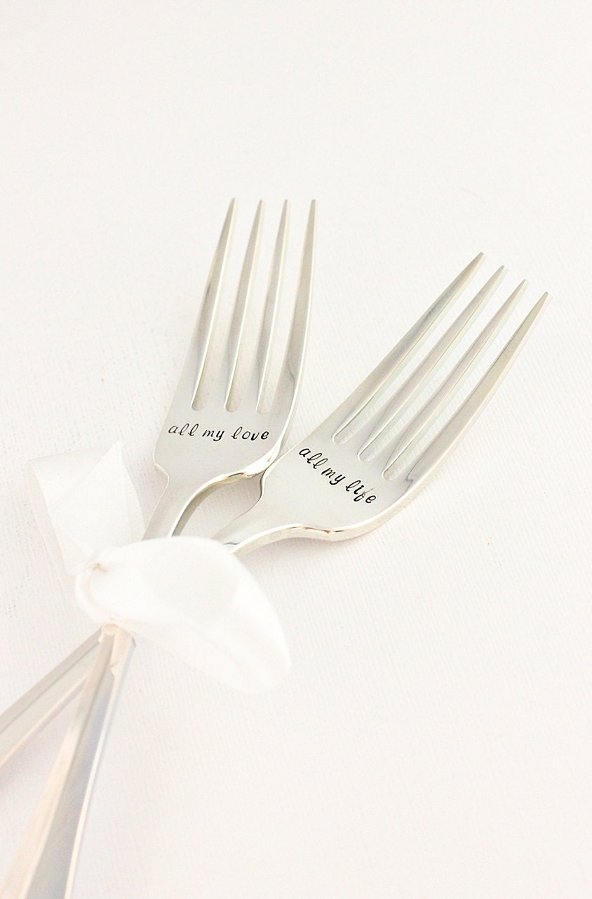 Wedding Fork Set. All My Love All My Life Hand Stamped