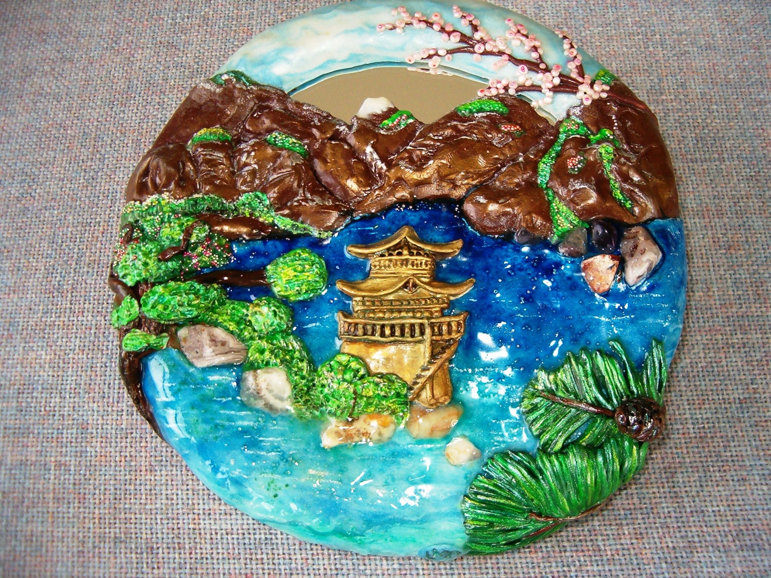 Round Wall Mirror Inspired by Golden Palace, Kyoto, Japan