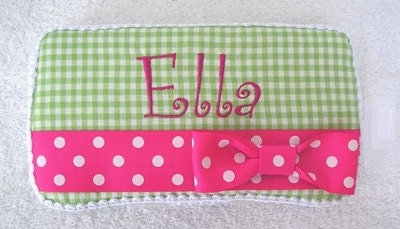 Personalized Baby Wipe Case Green-n-White Gingham