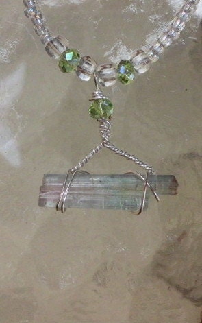 Silver Plated Wire Wrapped Watermelon Tourmaline Necklace