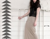 High Waisted Maxi Skirt - tan bamboo jersey with tiered modern asymmetrical hem - small and custom sizing available - murmuration