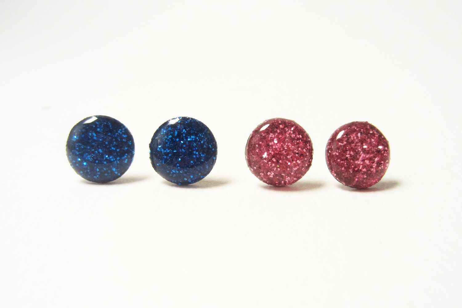 Post Earrings - Swimming Berries Earring Set - 2 Pairs of Earrings - Blue Stud Earrings - Pink Stud Earrings