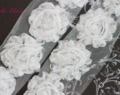 New 1/2 Yard LACE Shabby Rose Trim- White Color - DIY Headband/Hair Bow/Hair Clips Supplies