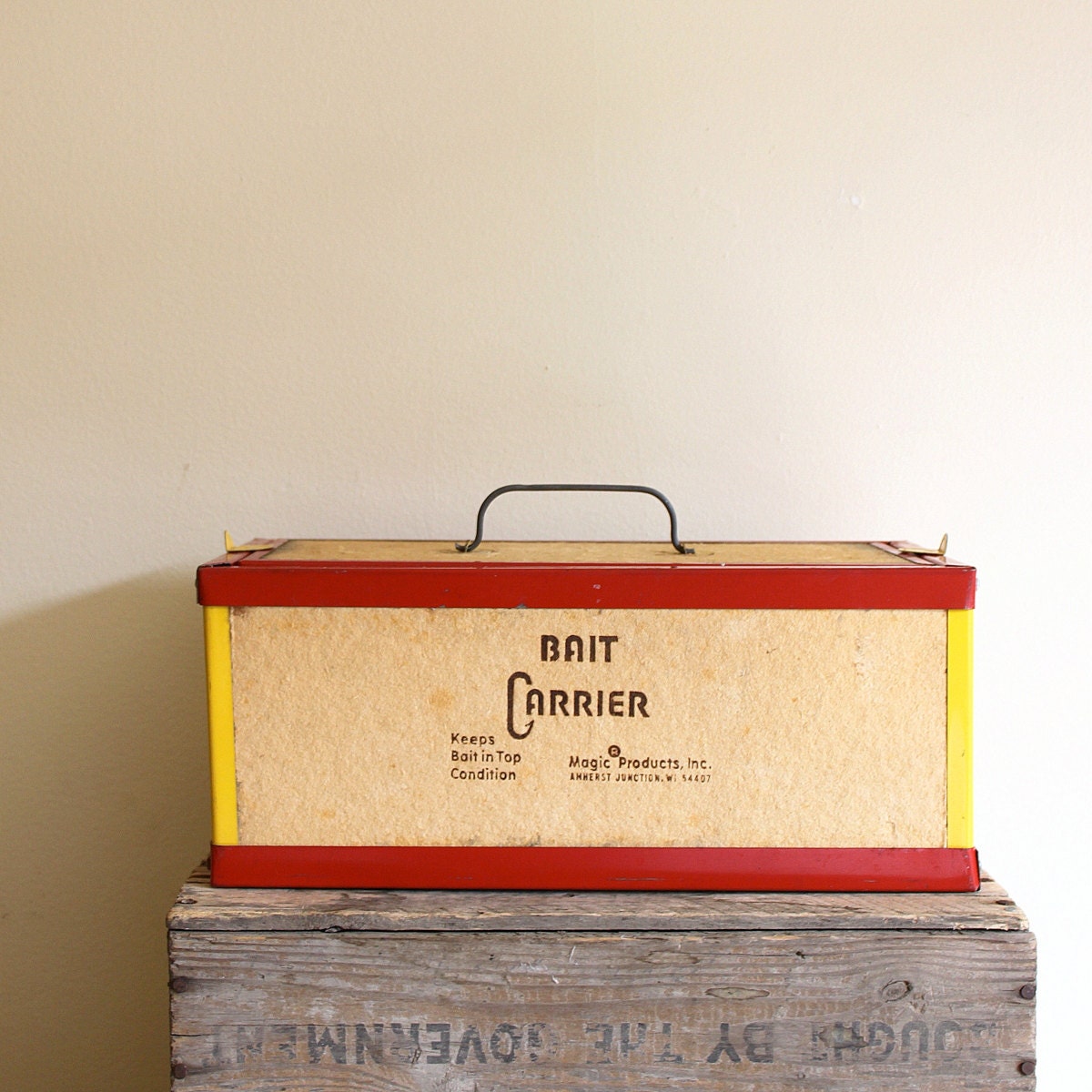 Vintage Fishing Bait Carrier Box - Red and Yellow