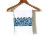 Ladies Scarf Cream Blue Embroidered Vintage Headscarf