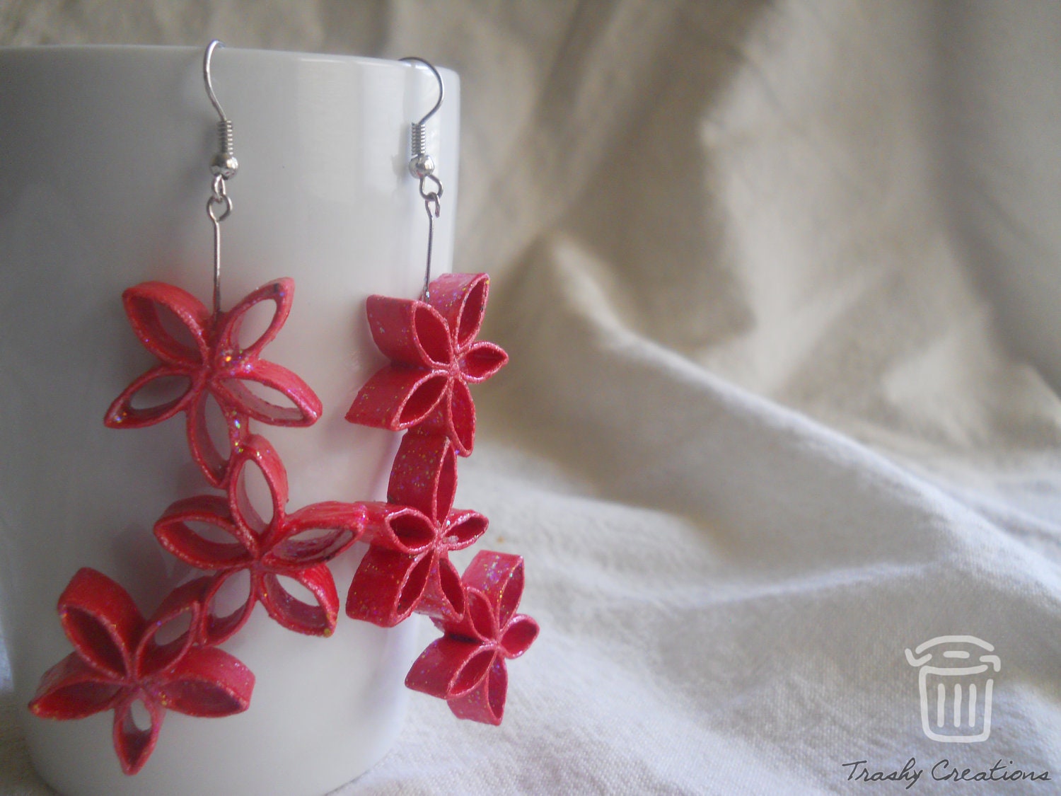 3 flower paper earring - pink by TrashyCreations by Upcycle Fever