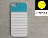 iPhone 5 case - light teal top,  light grey and white stripes