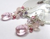 Special Occasion Pink And Silver Earrings Blush Pink, White, Plum And Rose Beaded Cluster Earrings