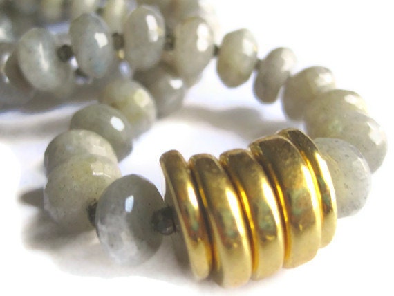 Fall 2012 - Natural Faceted Laboradite, Pyrite and 24-Carat-Gold Dipped Disks Necklace - essejewels