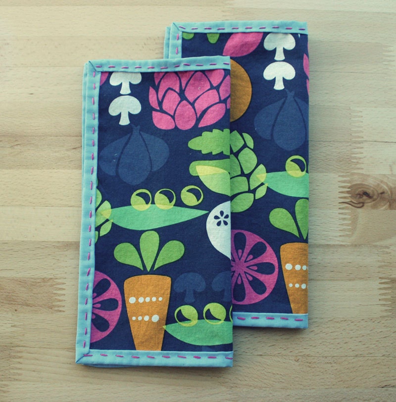 Cloth Napkins in Peas N' Carrots - tea or cocktail size