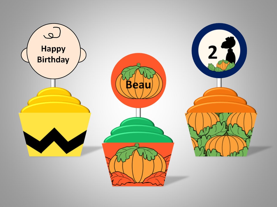 Inspired by The Great Pumpkin Charlie Brown - Cupcake Wrappers & Toppers - Personalized With Name and Age - DIY Printable Party Decorations Il_570xn