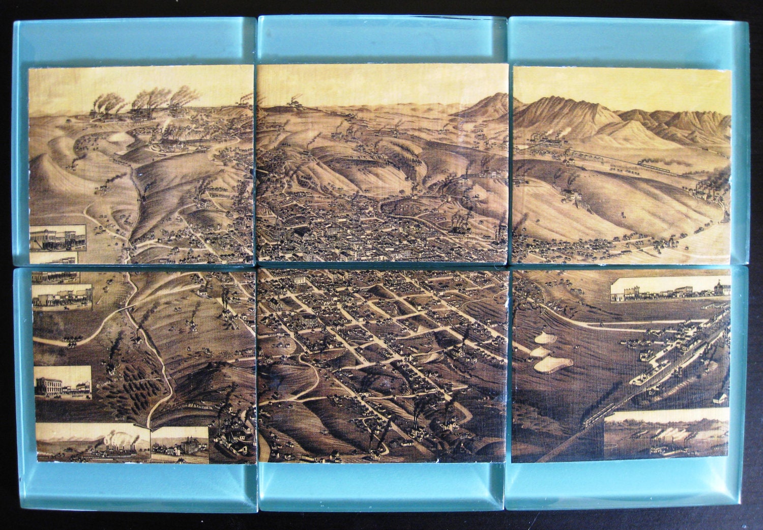 Butte, Montana Historic Birdseye Map (1884) Coasters - set of 6