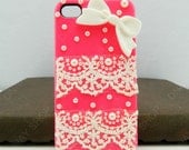 Fashion iphone 5 iphone 4 case case Lace case bows case iPhone cover iphone 3 case HTC case