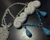 White Cloud Rain Polymer Clay Necklace Pendant