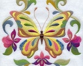 Spring into Color - Butterfly - Embroidered Decorative Linen Kitchen Towel or Absorbent White Cotton Flour Sack Towel