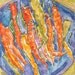 Colorful Image of Peppers on a Plate - Food Illustration - Small Painting in Oranges and Blues - Original Illustration - Watercolor And Ink