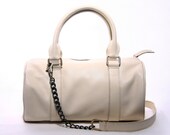 CREAM - Duffel Leather Bag in Cream White