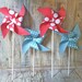 Aqua and Red - Paper Pinwheels - Pinwheel Party Decor - Vintage Circus