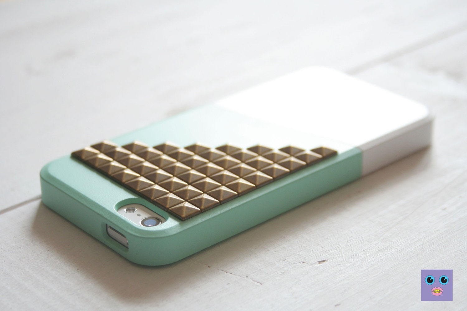 iPhone 5 case - Color Block Case - Mint Deep / Bronze studs