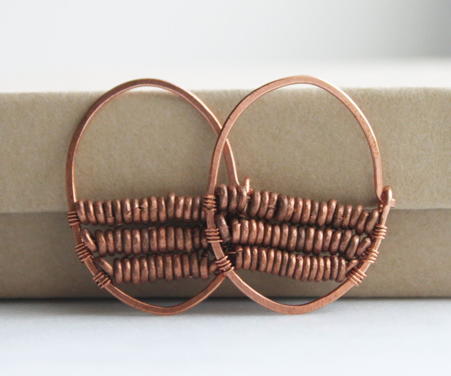 Beaded Hoop Earrings, Wire Wrapped Jewelry, Handmade Earrings, Copper Earrings, Bohemian Jewelry, African Earrings