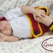 Baby CROCHETED FIREMAN Hat, Diaper Cover & Boots 4 pc Set Red, Black and Gold FD Shield