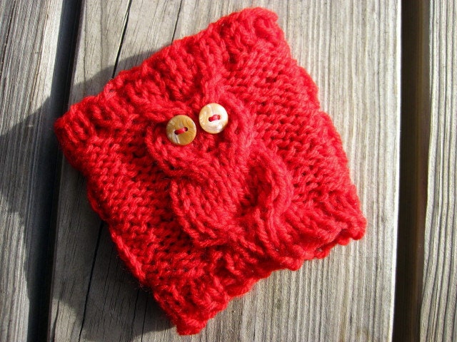 Red Owl Cup Cozy, Reuseable Hand Knit Sleeve for Coffee, Tea