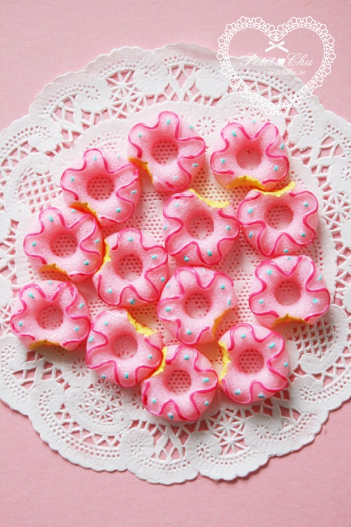 Cute Kawaii Pink Bitten Donut With Sprinkle Cabochons
