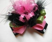 Bright Fucshia Pink Mini Over the Top Princess Hair Bow Marabou Unique Boutique Toddler Girl Photo Prop Black Hot Pink Lime Green