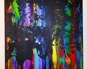 Colorful painting of melted colors on top of black background