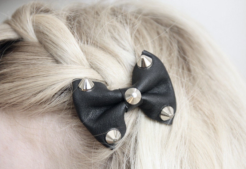 Alligator Clip Leather Bow with studs