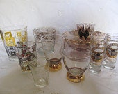 Vintage Barware Glasses Mixed Lot and Flecked Gold Bowls
