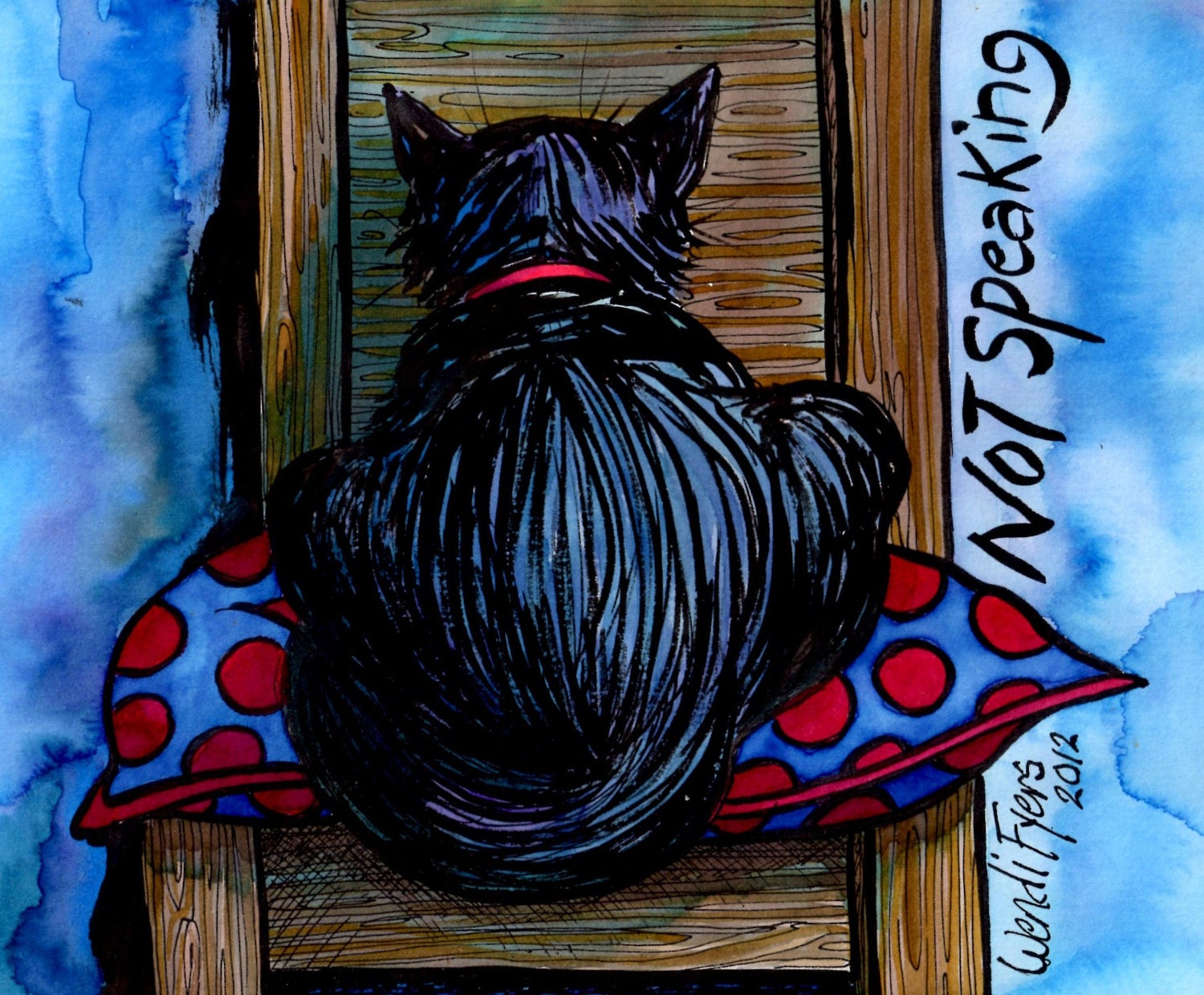 Original watercolour illustration for sulky teenagers & cat lovers