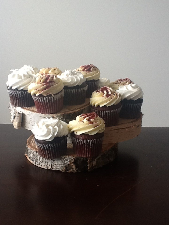 Rustic Wood Cupcake Stand Custom Birch Tree Slice Wedding Party Event Cabin Decor Display Desserts Natural Tree Branch Log