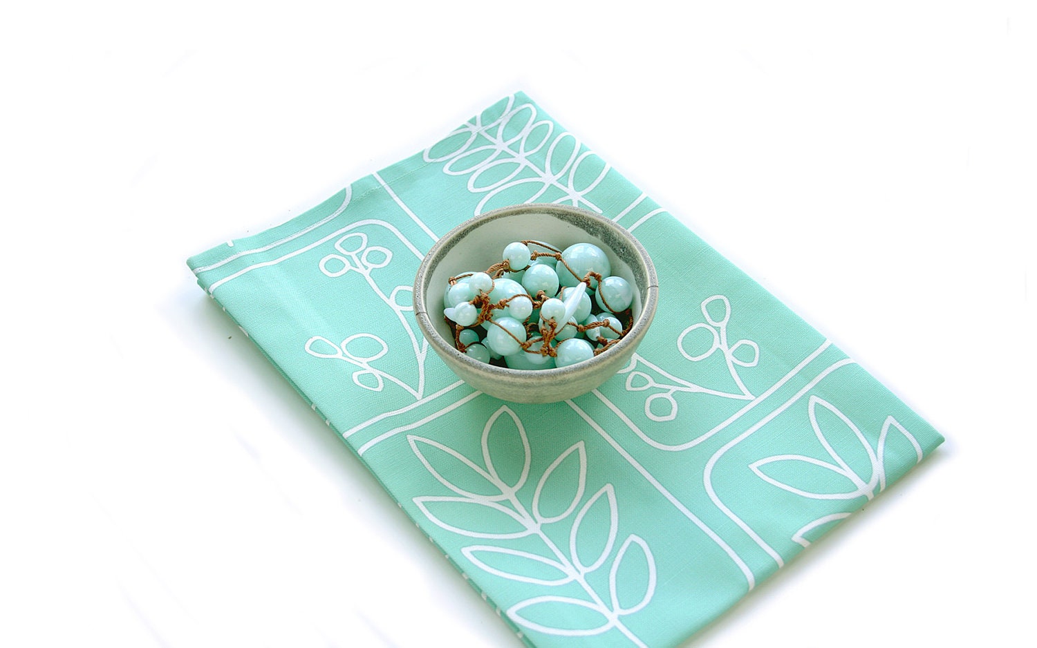 Tea Towel Mint Green Aqua Botanical Print - MiscellanyWay