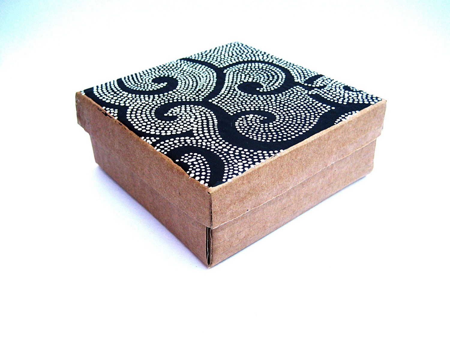 Items similar to Cardboard Box Recycled Painted with dots upcycled