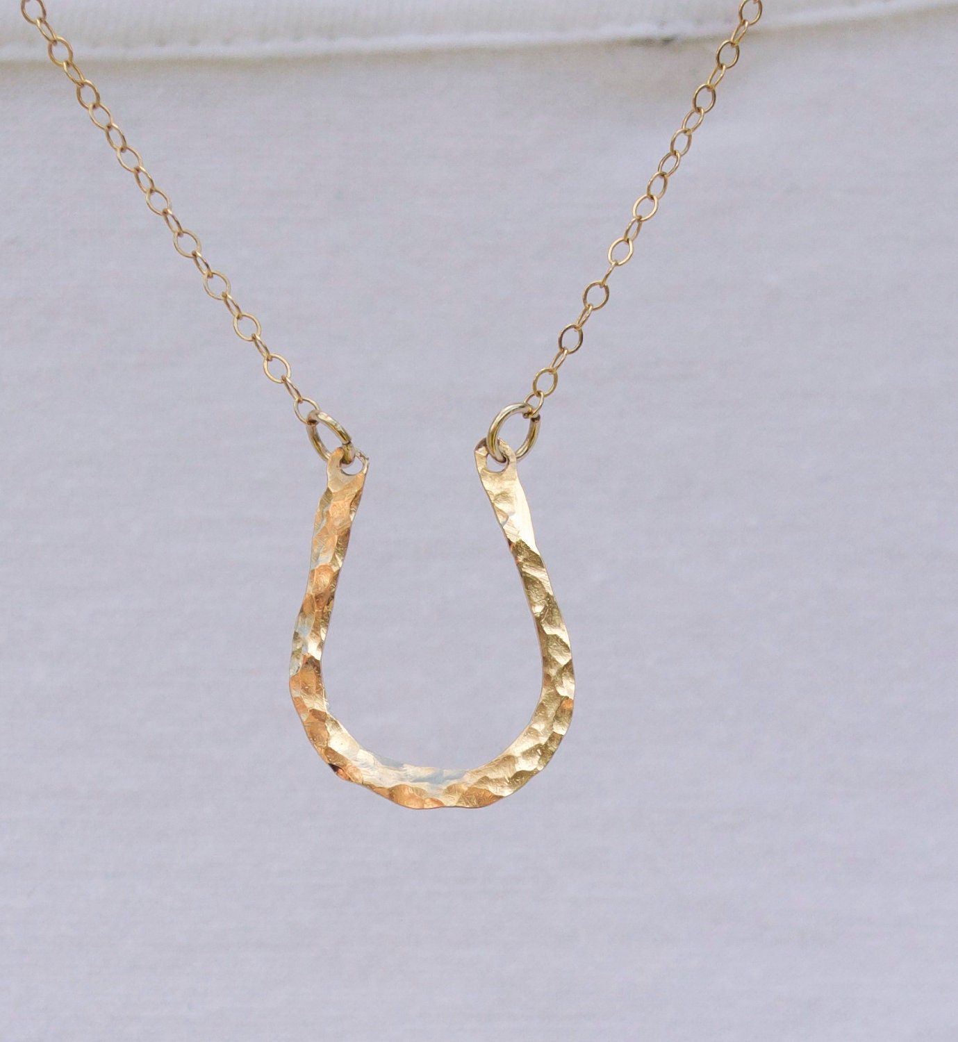 Gold Hammered Horseshoe Necklace, Minimalist Jewelry