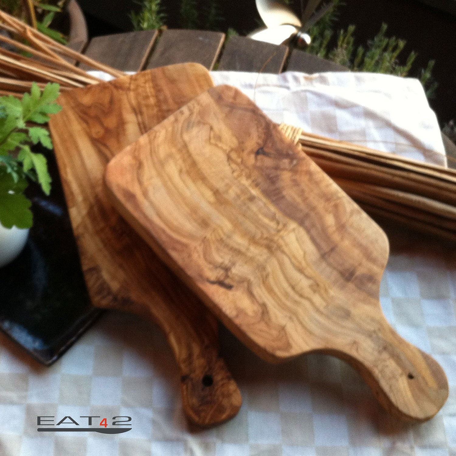 Olive Wood Cutting Board - Wooden Cutting Boards -  Chopping board rectangular with handle (two pieces) - Premiumolivewood