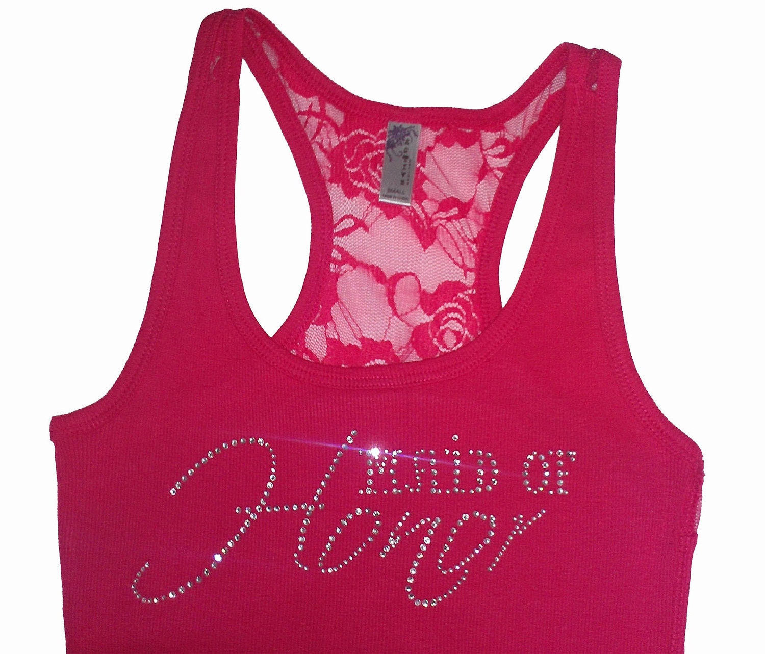 Bridesmaid Tank Top. Rhinestone Wedding Party Lace Tank. Bride. Bridesmaid. Maid of Honor. Brides Entourage.