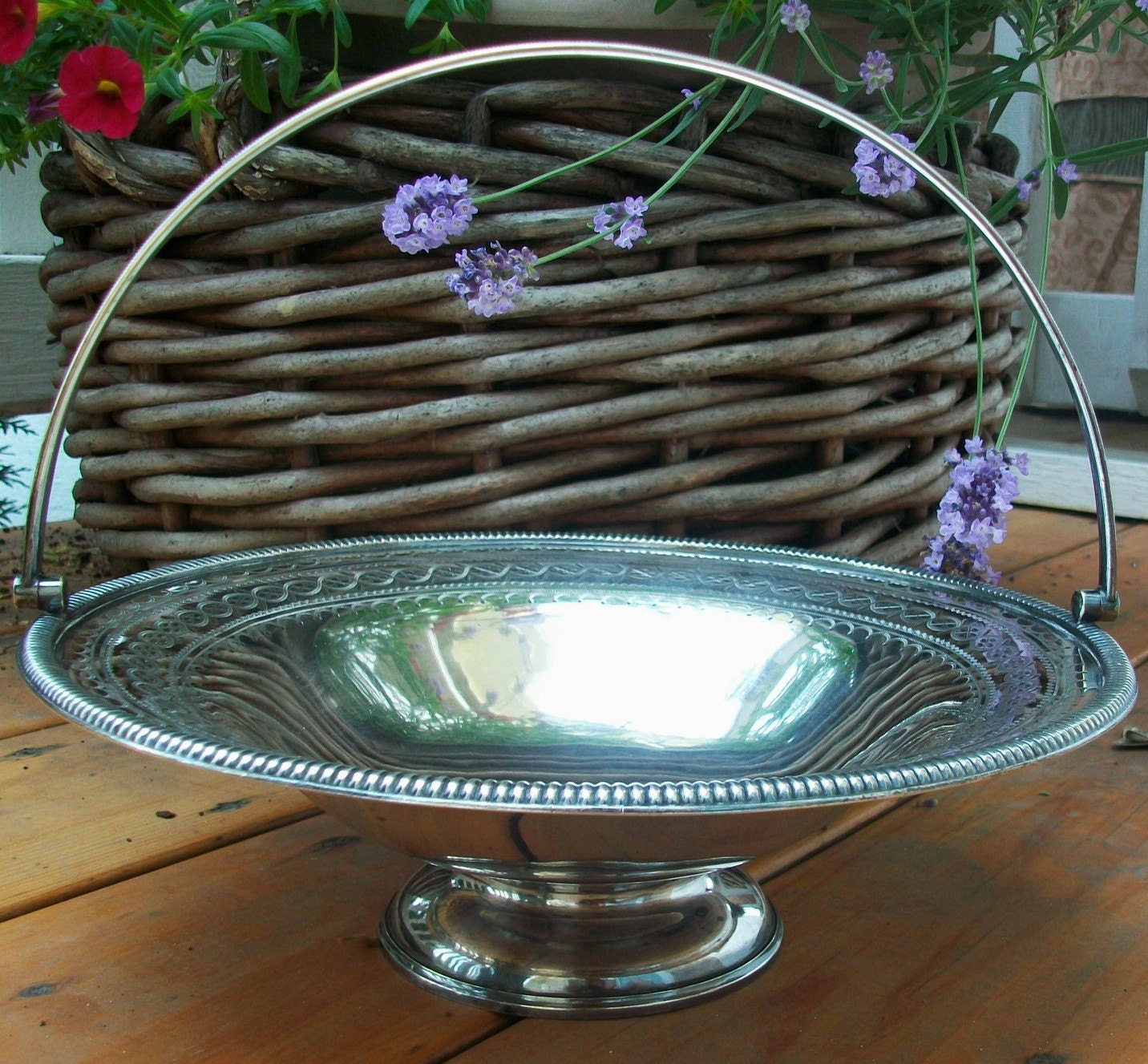Antique Silverplate Bridal Basket Martin Hall c1850s