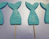 12-Aqua Blue Fondant Mermaid Tails - Mermaid party cupcake toppers Il_170x135