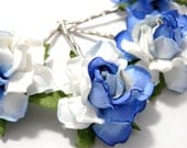 Blue Rose Hair Slides Flower Bobby Pins Set of Four Bridal Accessory