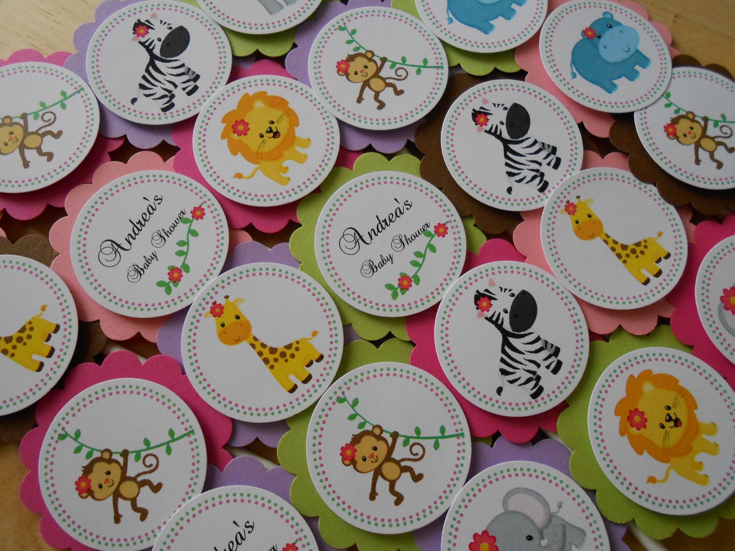 Jungle, Safari, Girl- 12 Cupcake Toppers or Party Favor Tags, Birthday or Baby Shower, Handmade, 3D