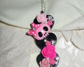 Beautiful Black and Hot pink skull button Necklace a WOW statement piece great for Halloween fancy dress Goth Emo