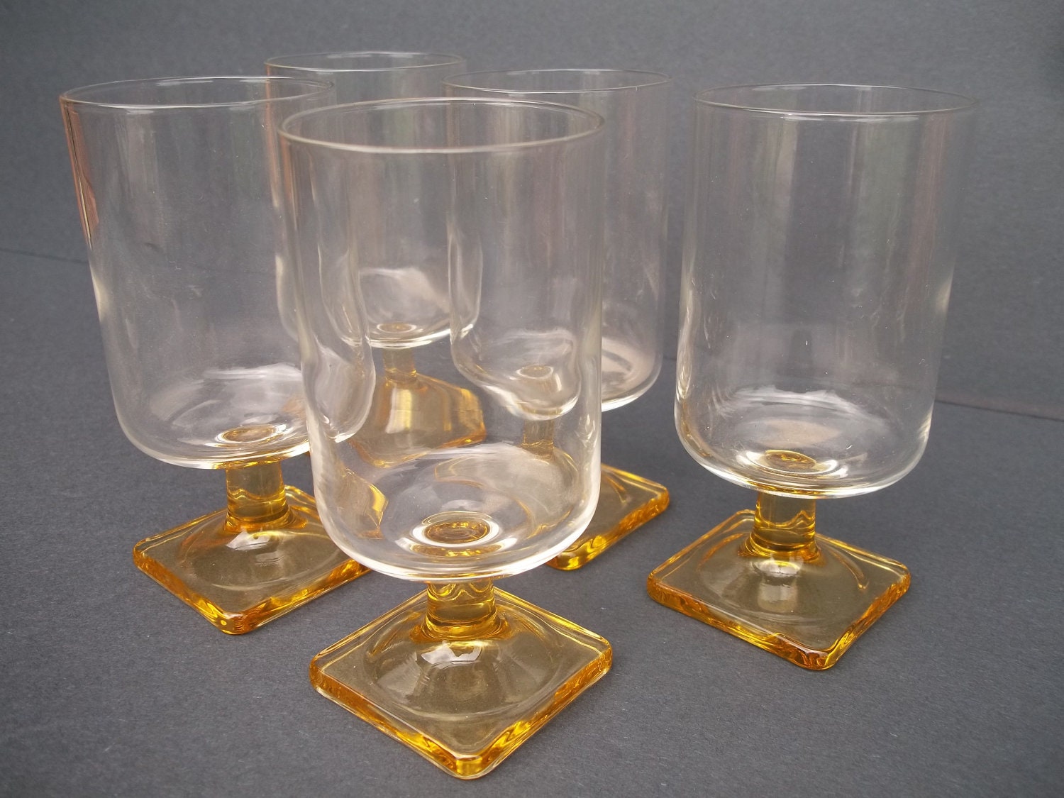 Vintage Water Glasses Amber Stemmed or by gorbysartandantiques