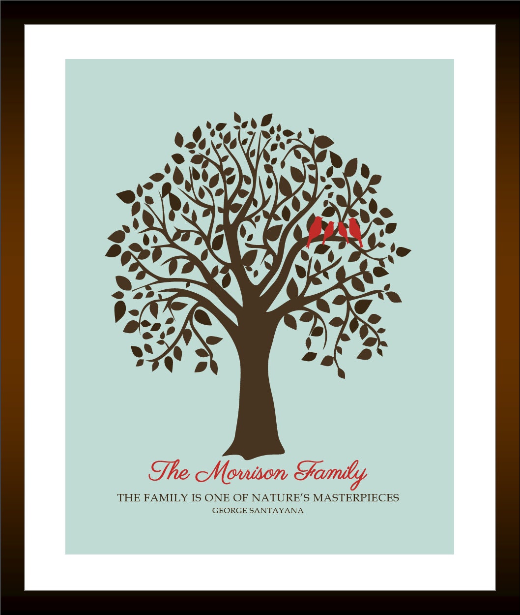 Family Prints Personalized Name Family Tree Love Birds Home Decor Wall Art - 8 x 10 Seafoam Ivory Gray Multi Holiday Gift Guide