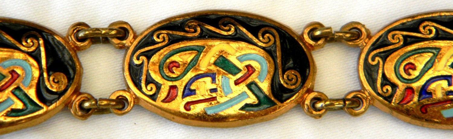 Vintage 1960s Tara TaraWare of Dublin Cloisonne Book of Kells Celtic Five-Link Bracelet