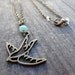 Simple blue green Amazonite Bead Bronze Bird Pendant Crystal Handmade Necklace Jewelry Brass